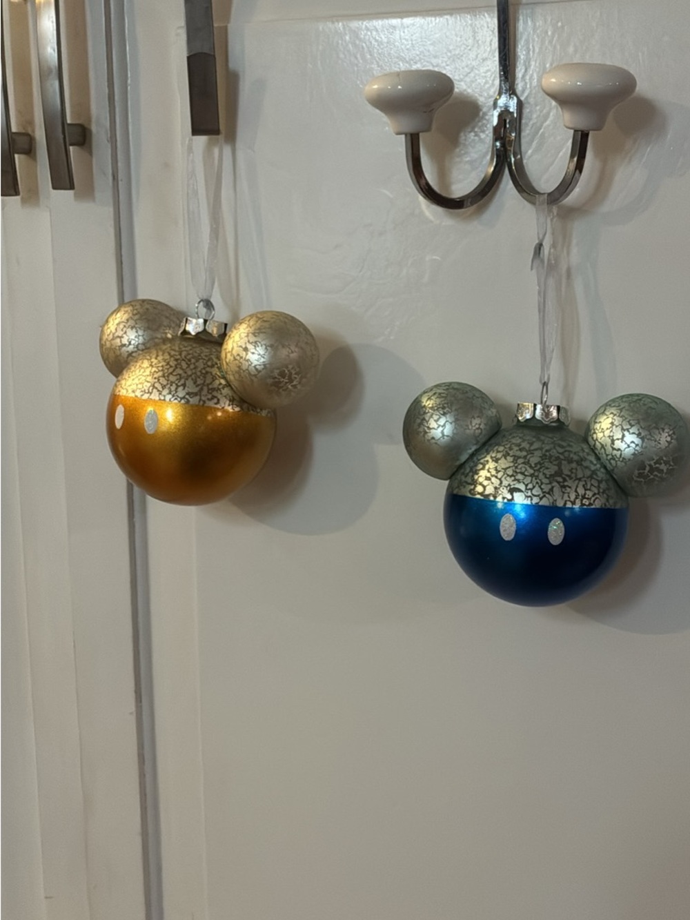 Disney Gold and Blue Mickey Holiday Ornaments bundle of two
